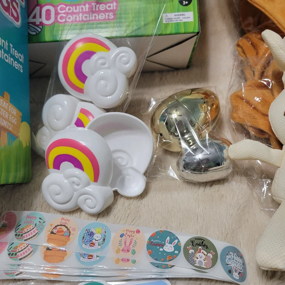 Party Set EASTER EGG HUNT, 12 Rabbit Ear Headband 80 large eggs prize eggs NEW